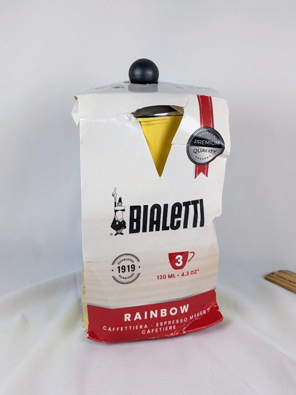 Bialetti Rainbow 3 Cup Moka Pot Yellow Stovetop Espresso Maker New Open Box